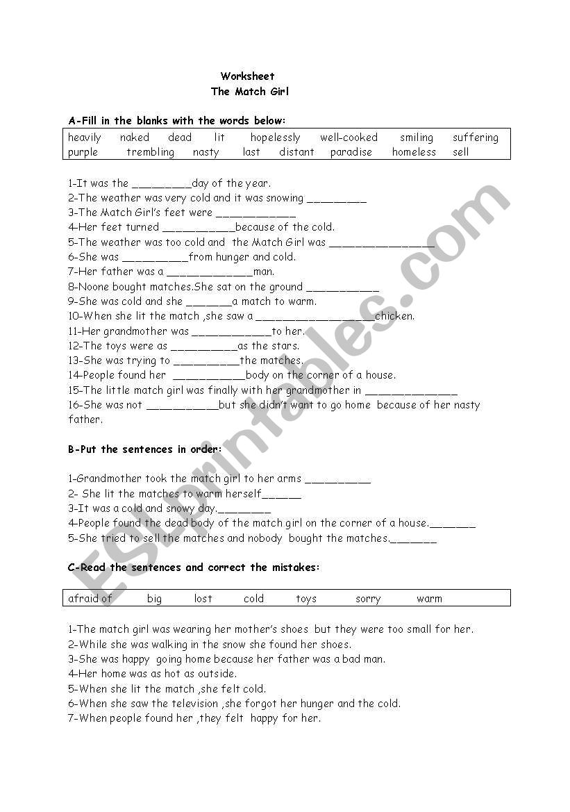 the match girl worksheet