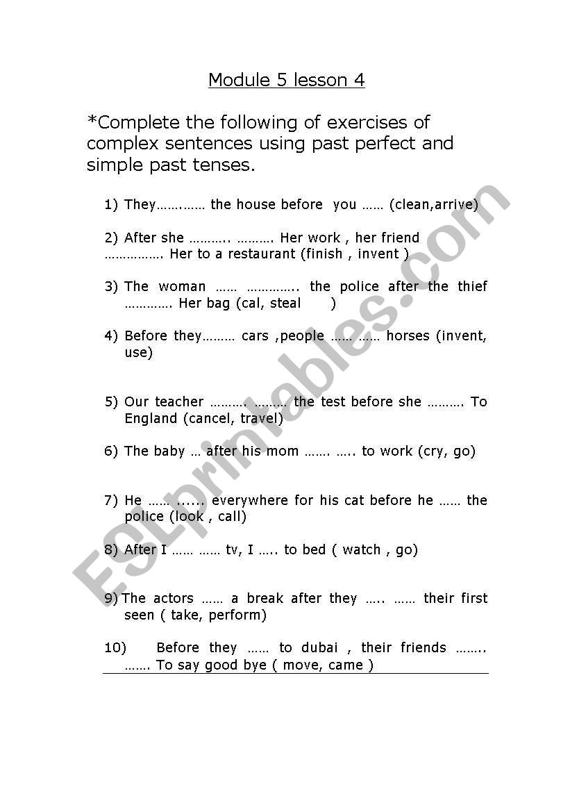 past perfect and simple past tenses. 
