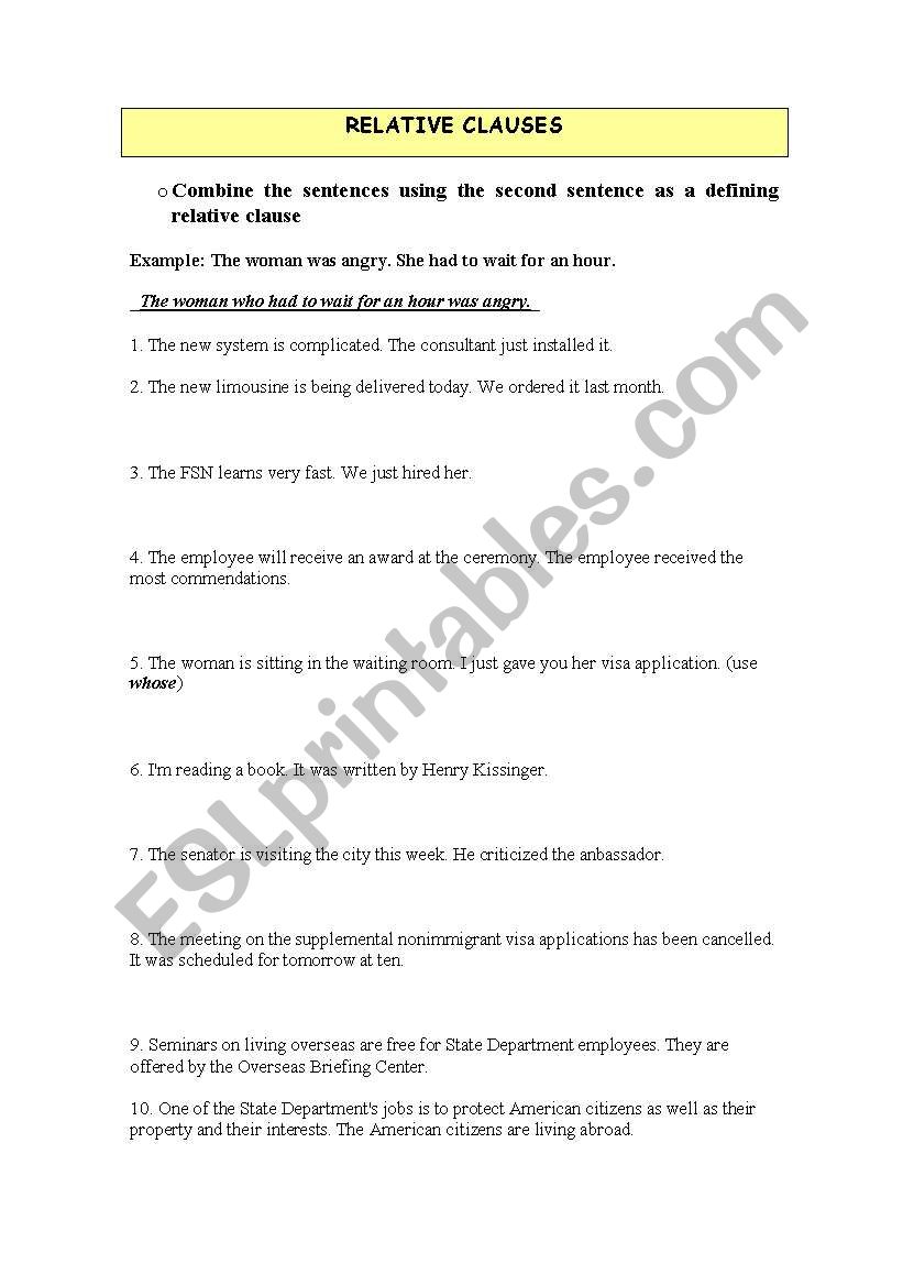 relative clauses worksheet