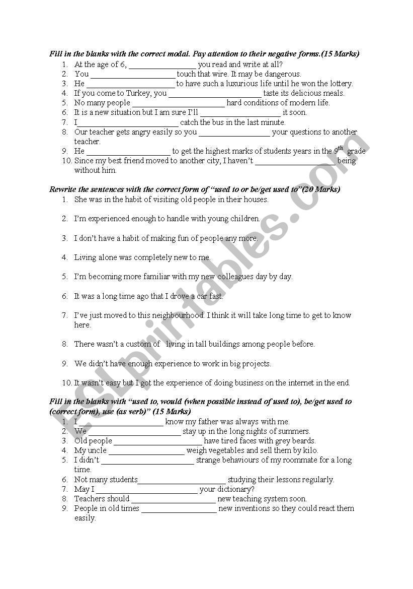 exam worksheet