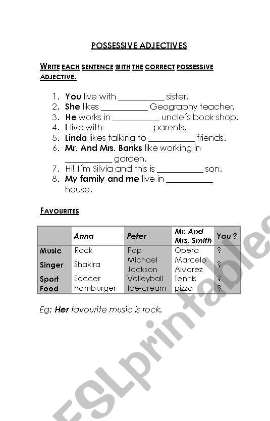 possessives worksheet