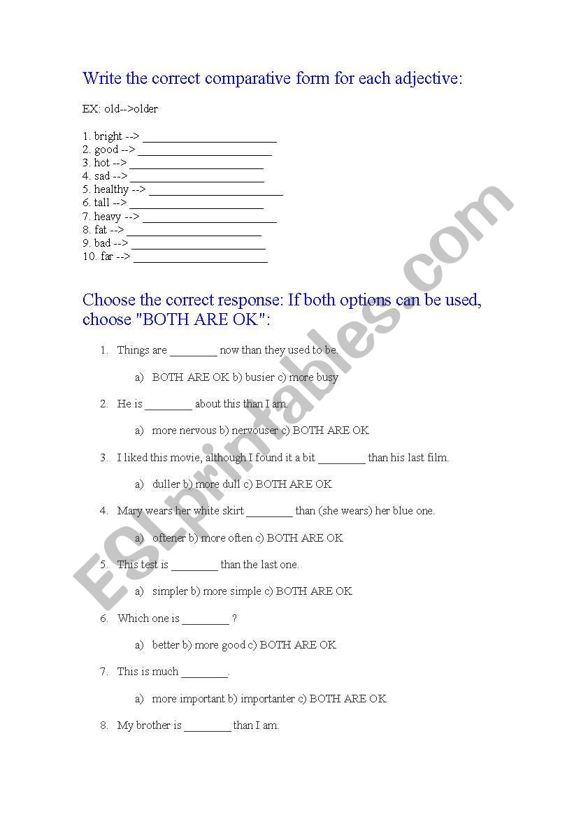 Comparative - Adjectives worksheet