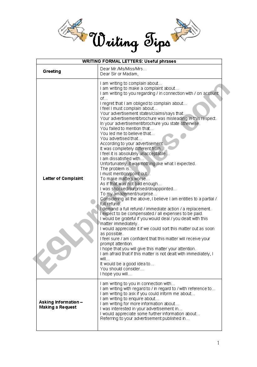 WRITING TIPS 2/2 worksheet