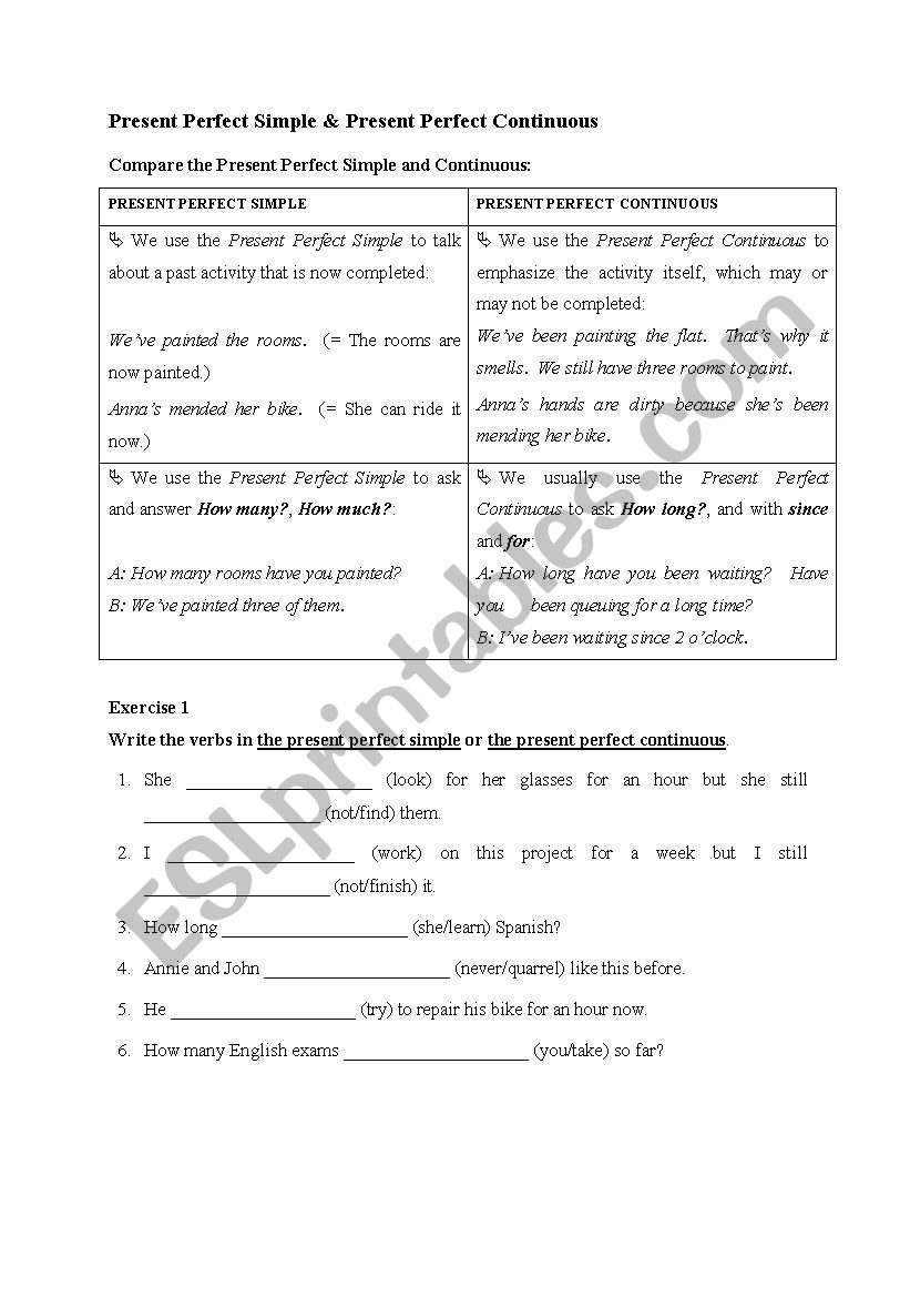 Present Perfect Simple or Present Perfect Continuous