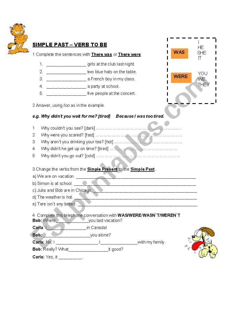 Simple Past verb to be worksheet