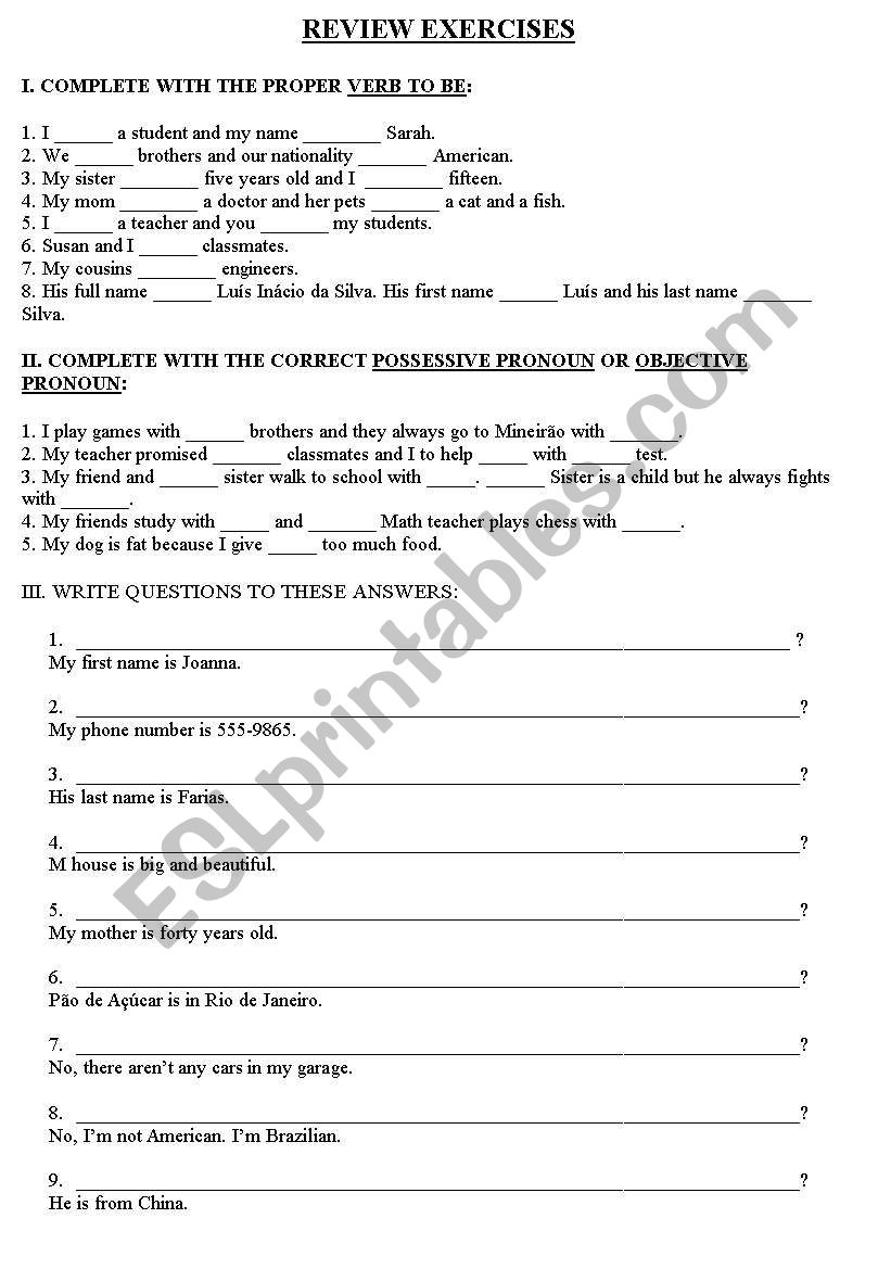 Review exercises worksheet