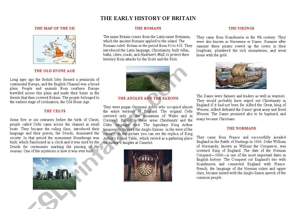 The early history of Britain worksheet