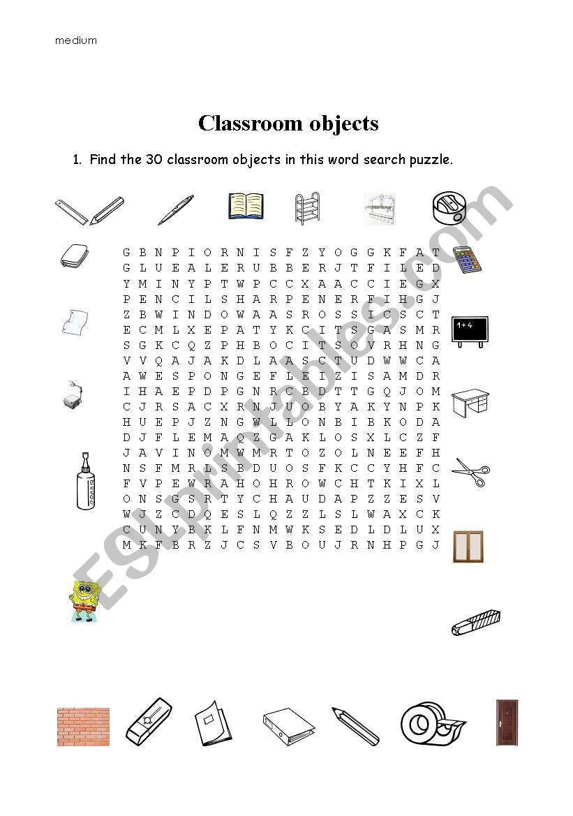 School objects worksheet