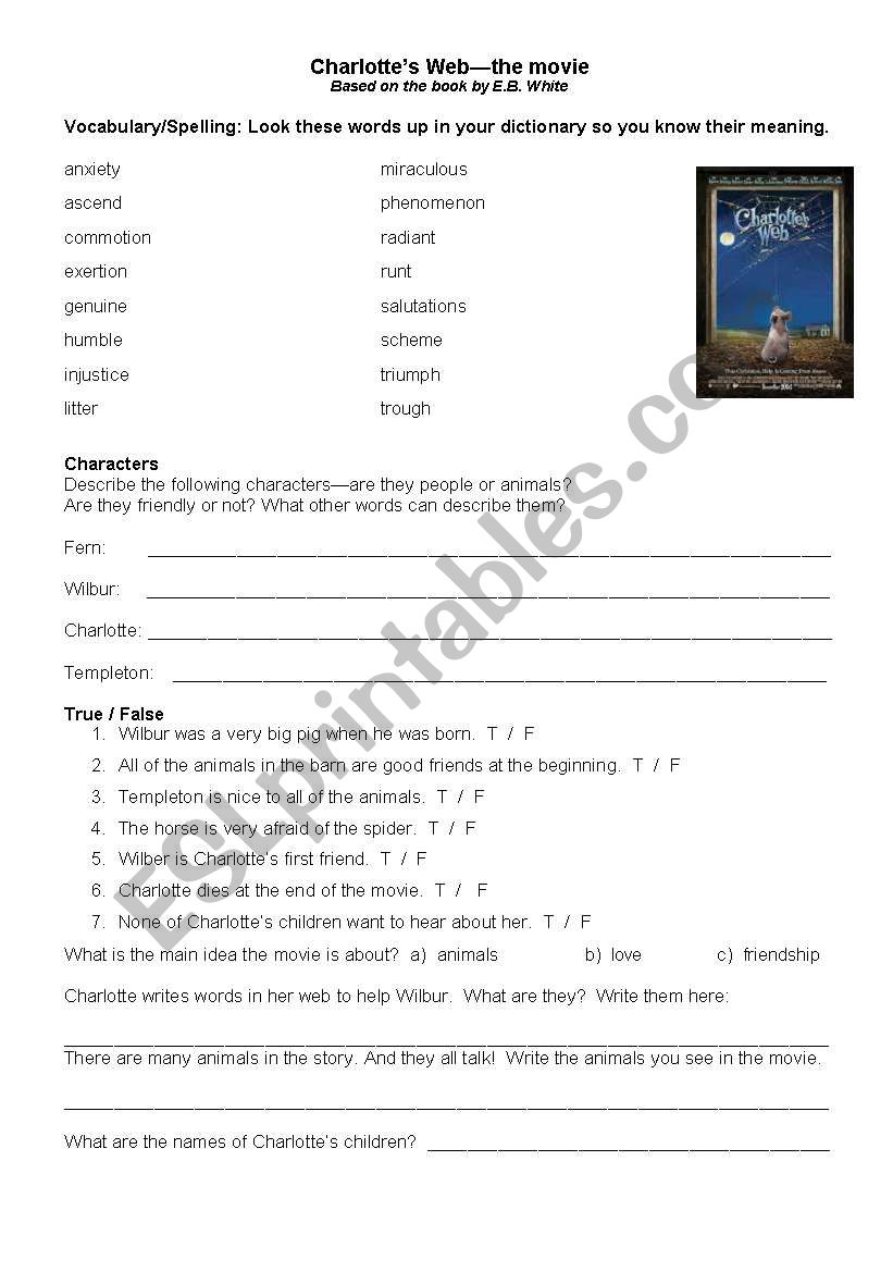 CharlotteÂ´s Web Movie worksheet