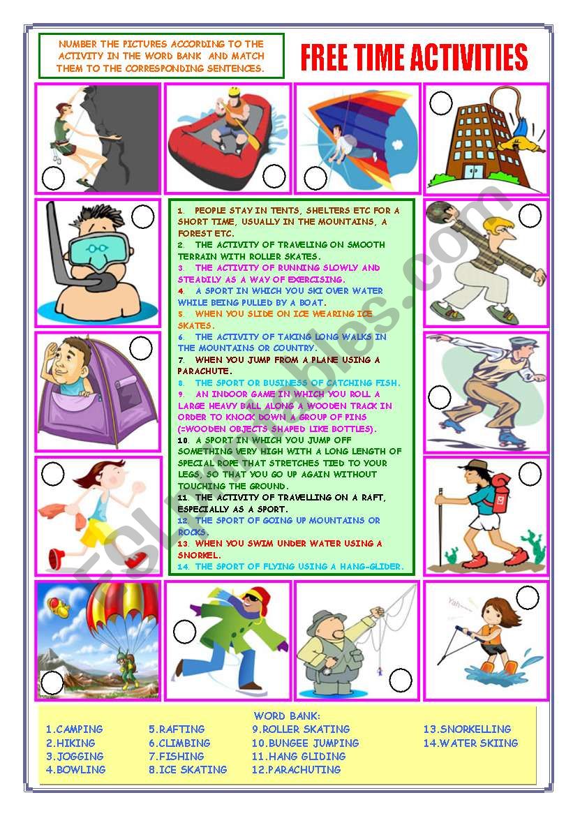 FREE TIME ACTIVITIES worksheet