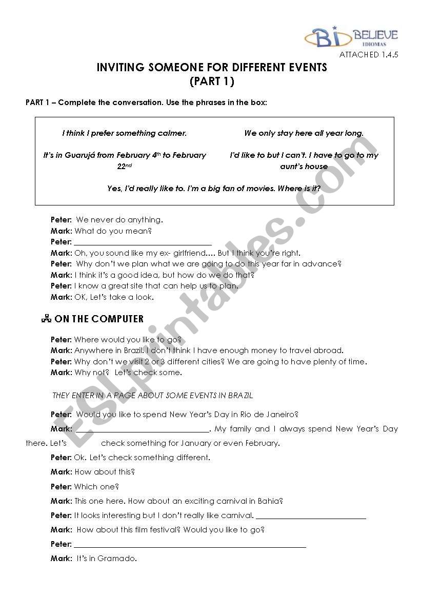 PRACTICING INVITATIONS USING THE INTERNET 