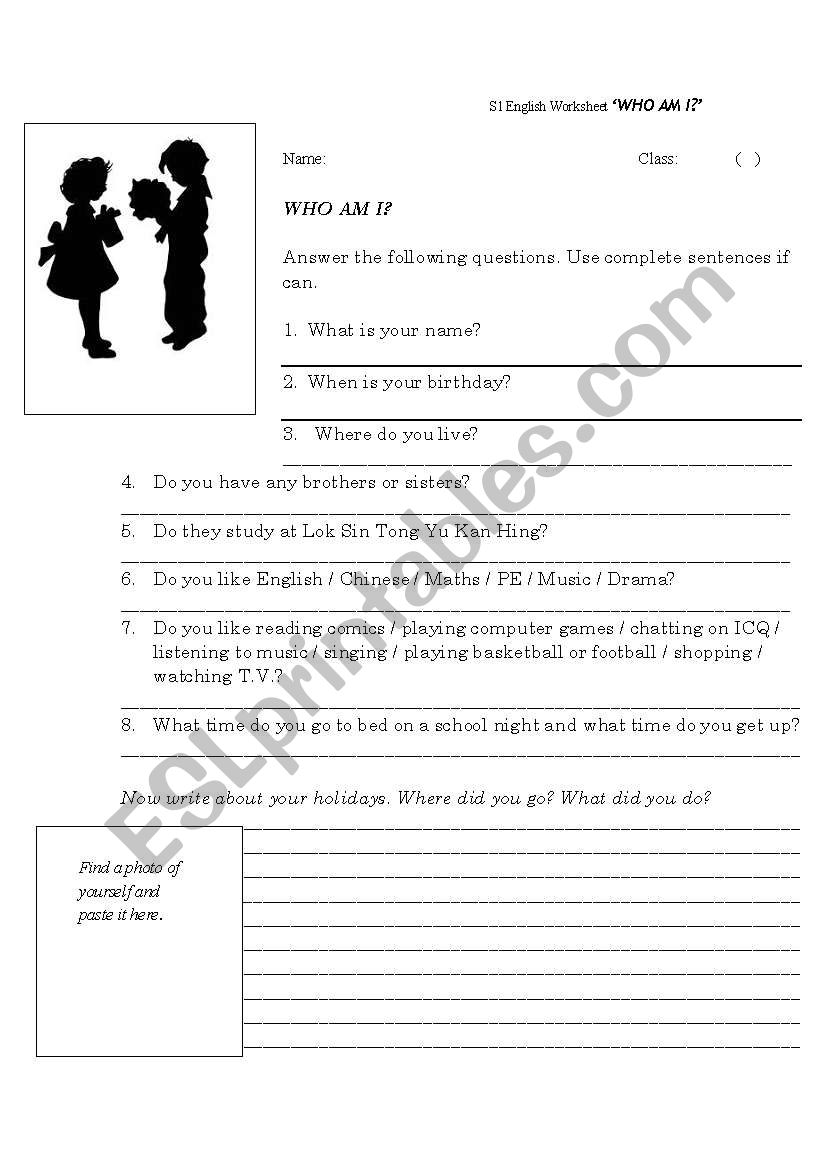 Who Am I? worksheet