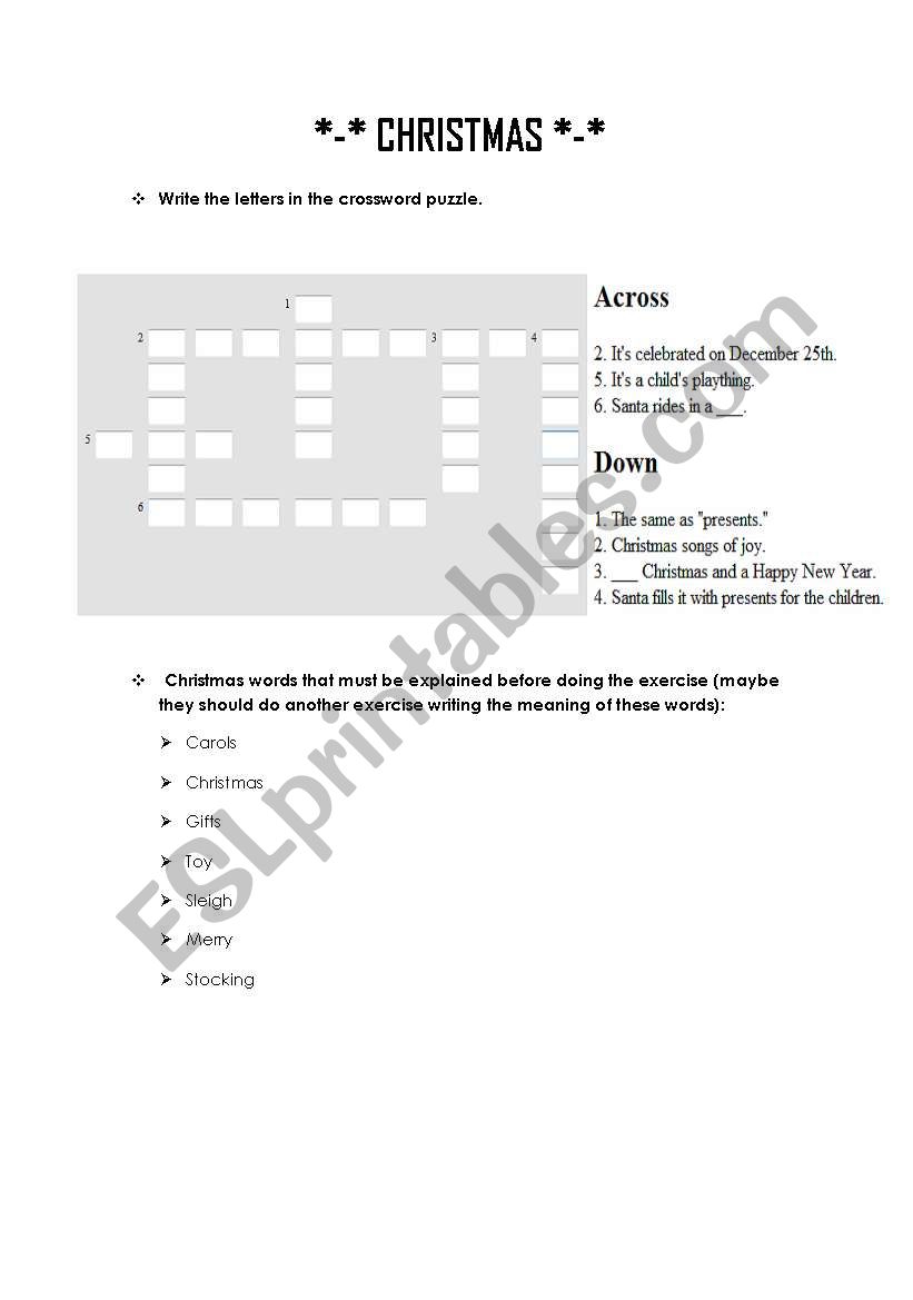 CHRISTMAS CROSSWORD worksheet