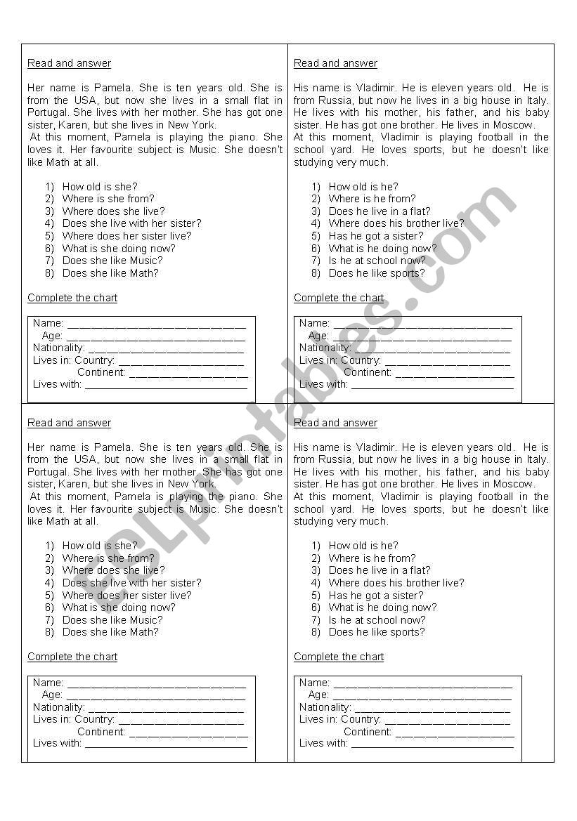 Personal information worksheet