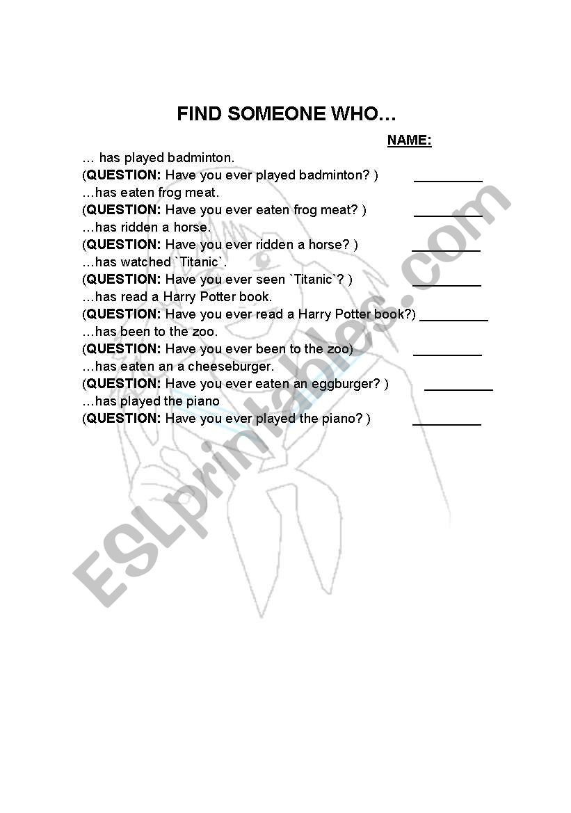Find Someone Who worksheet