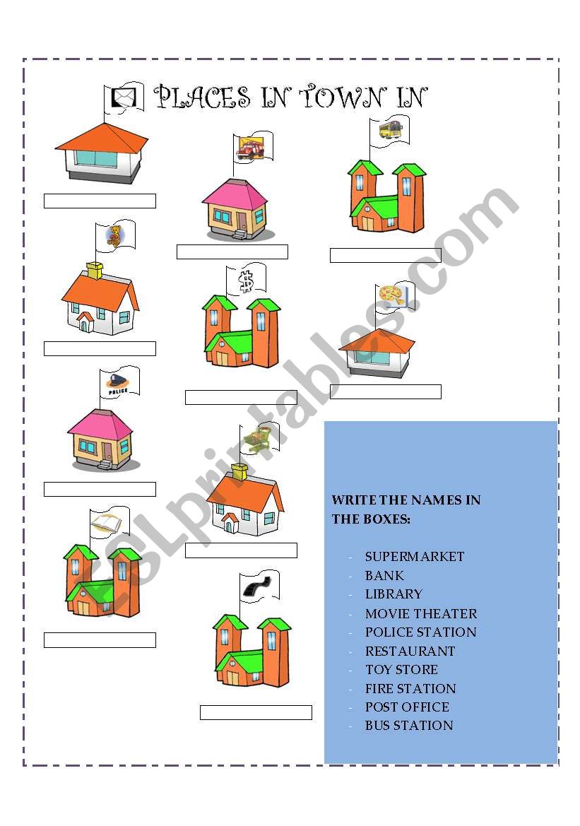 places in town worksheet