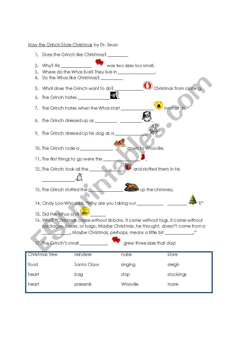 How the Grinch Stole Christmas-- beginner worksheet