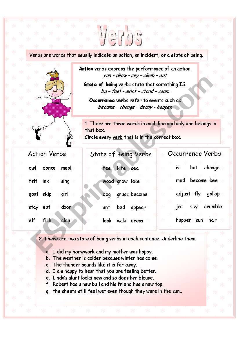 Kinds of Verbs worksheet