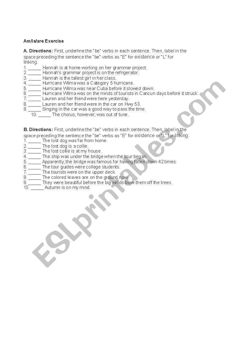 AM IS ARE worksheet