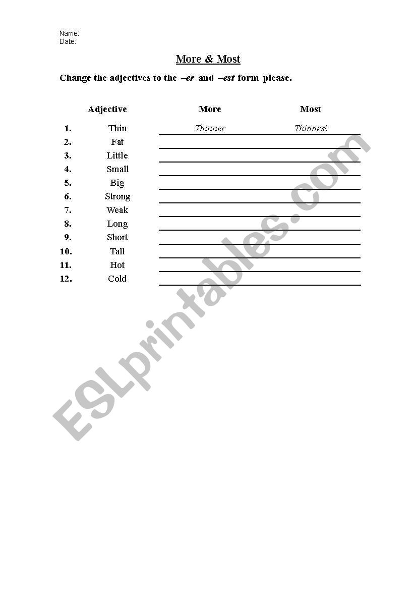 Comparatives/Superlatives worksheet