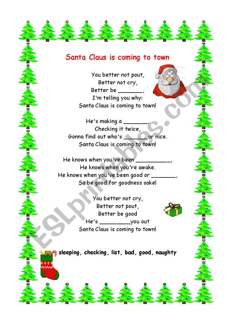 Christmas songs worksheet