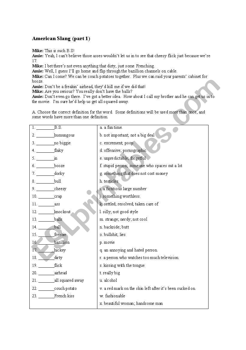 American Slang worksheet