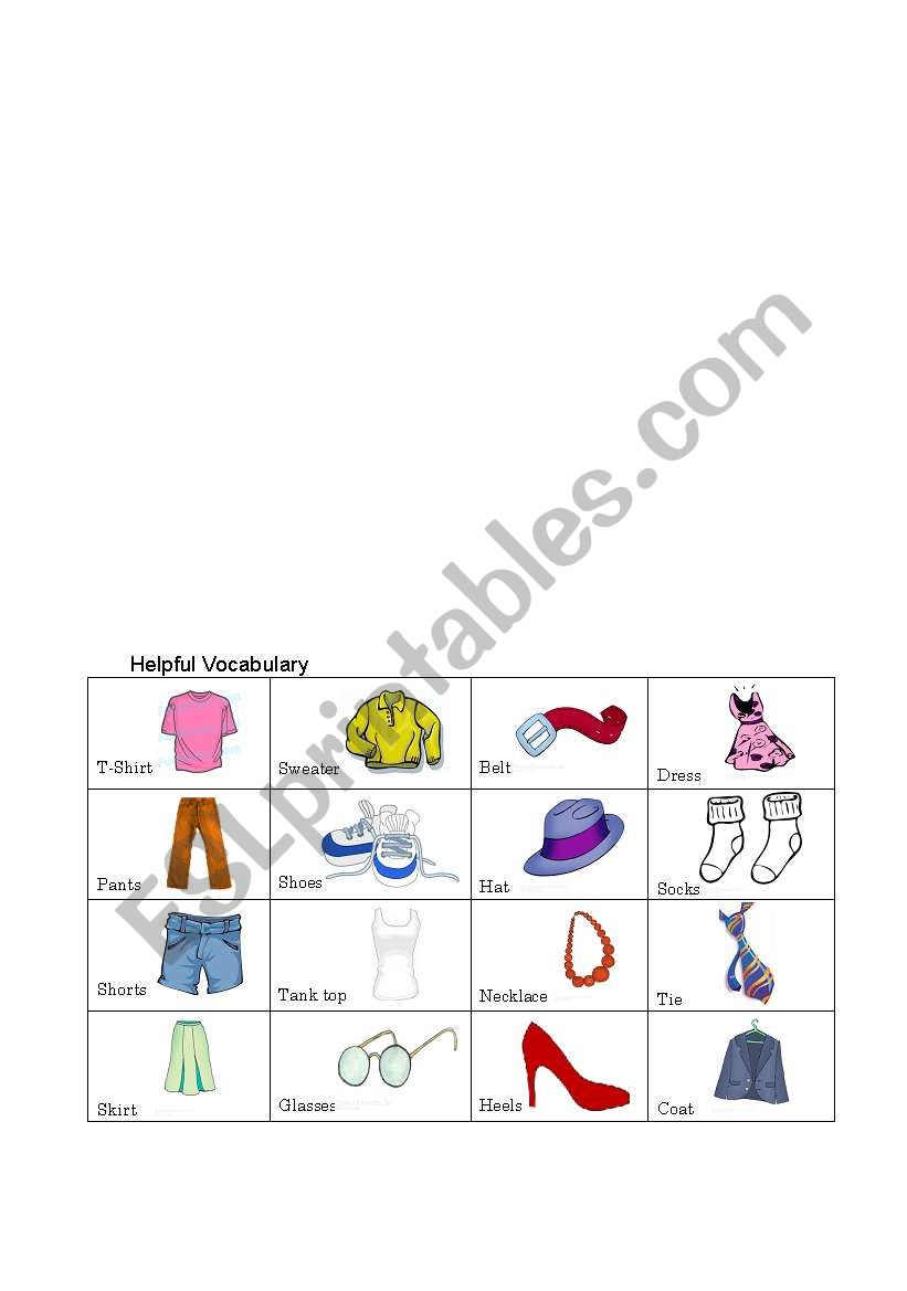 The Clothing Game B worksheet