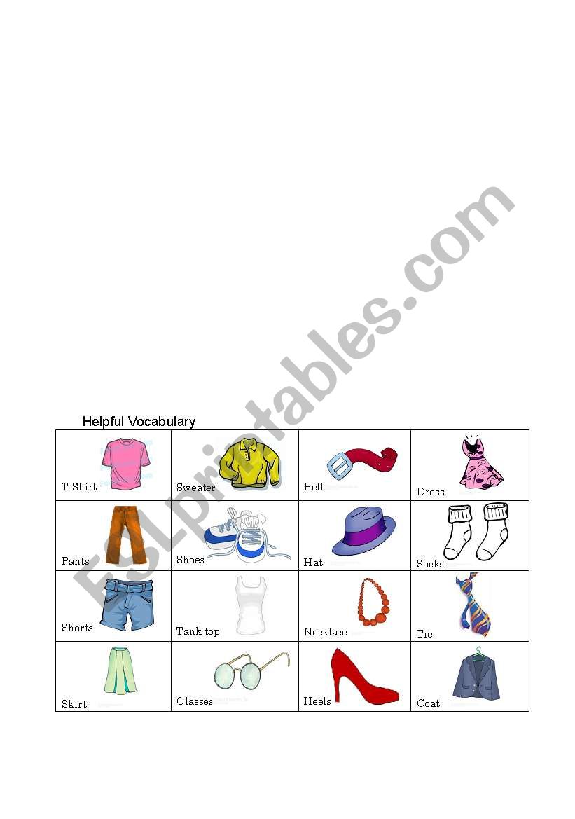 The Clothing Game B worksheet