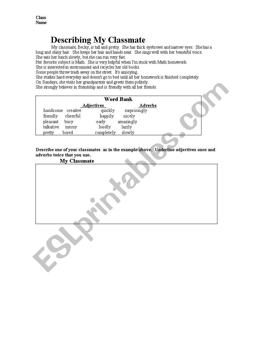Adjective & Adverb worksheet