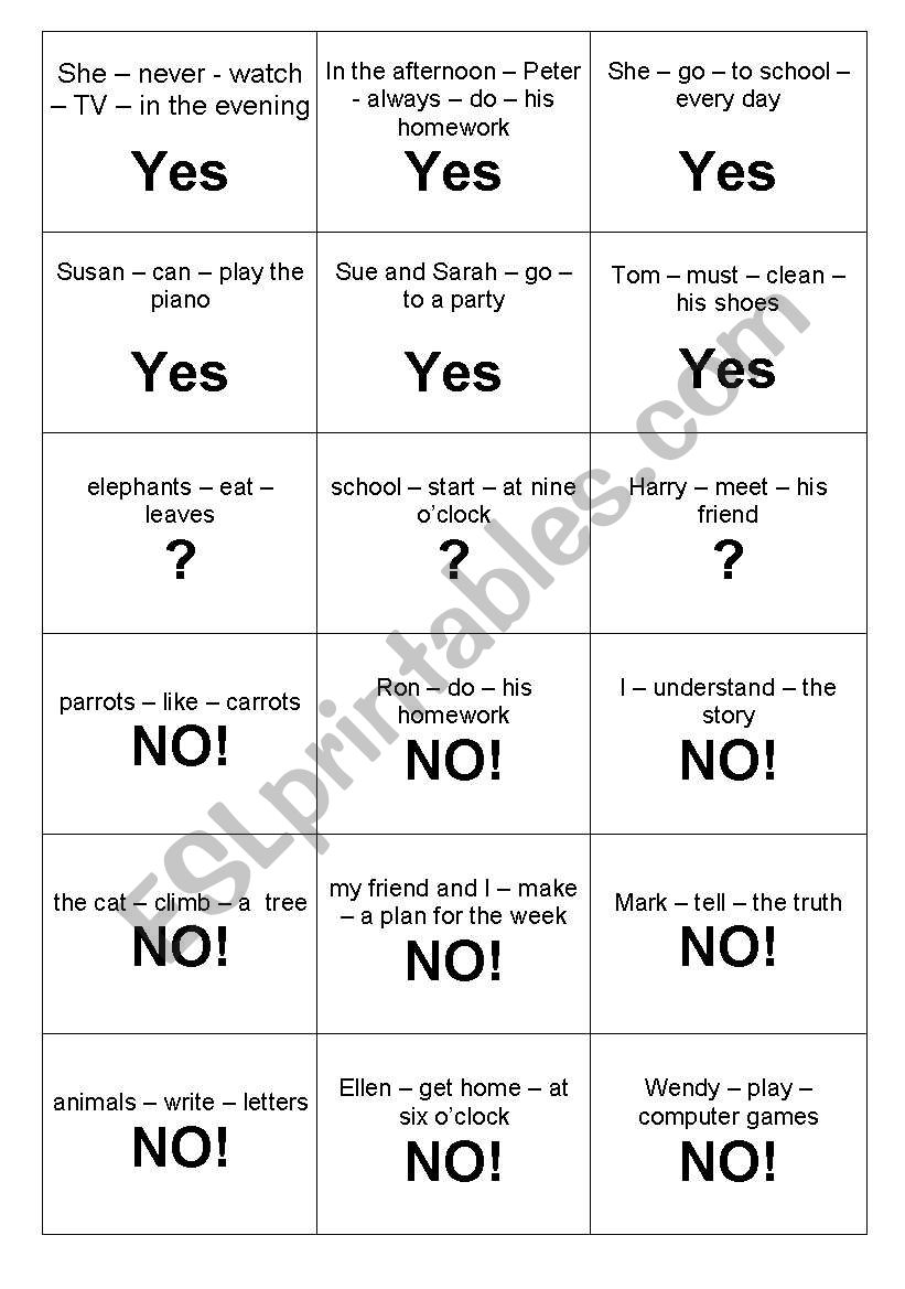 Present Tense simple - training cards