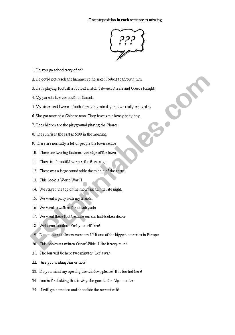 prepositions worksheet