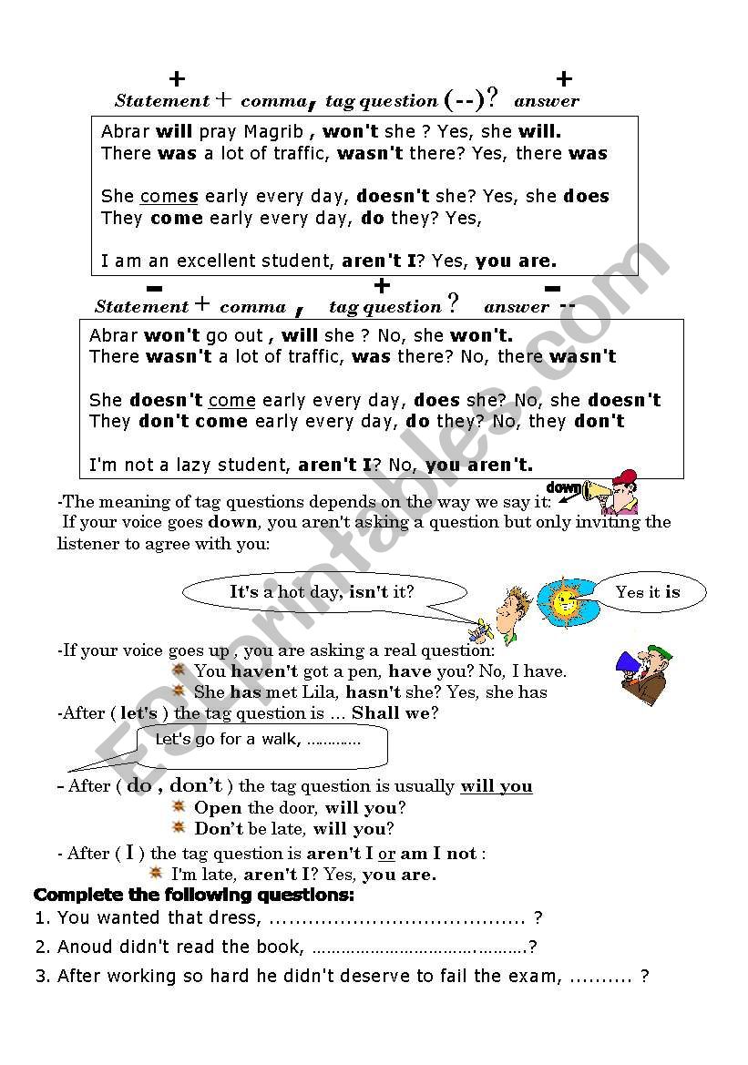 tag questions worksheet