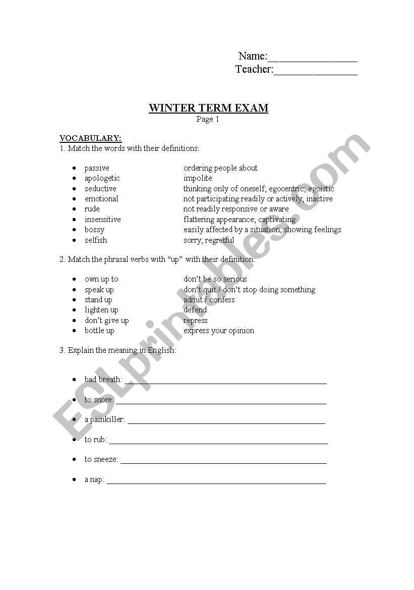 EXAM worksheet