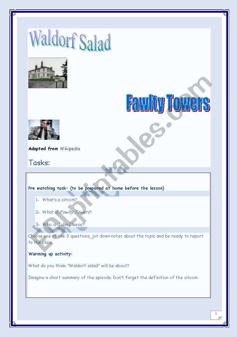 Fawlty Towers,  worksheet