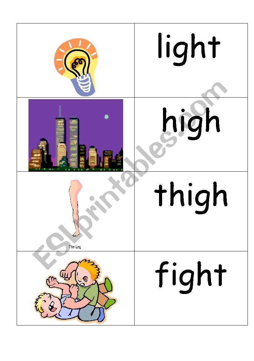 word /picture cards that contains Â´ighÂ´ phonics