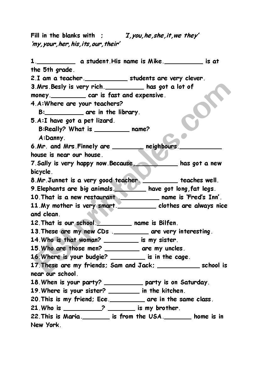 personal pronouns  worksheet