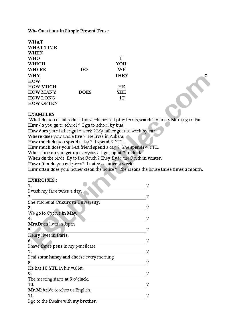 the simple present tense wh questons 