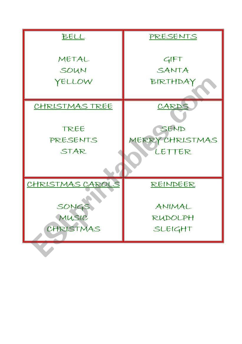 xmas tabu worksheet