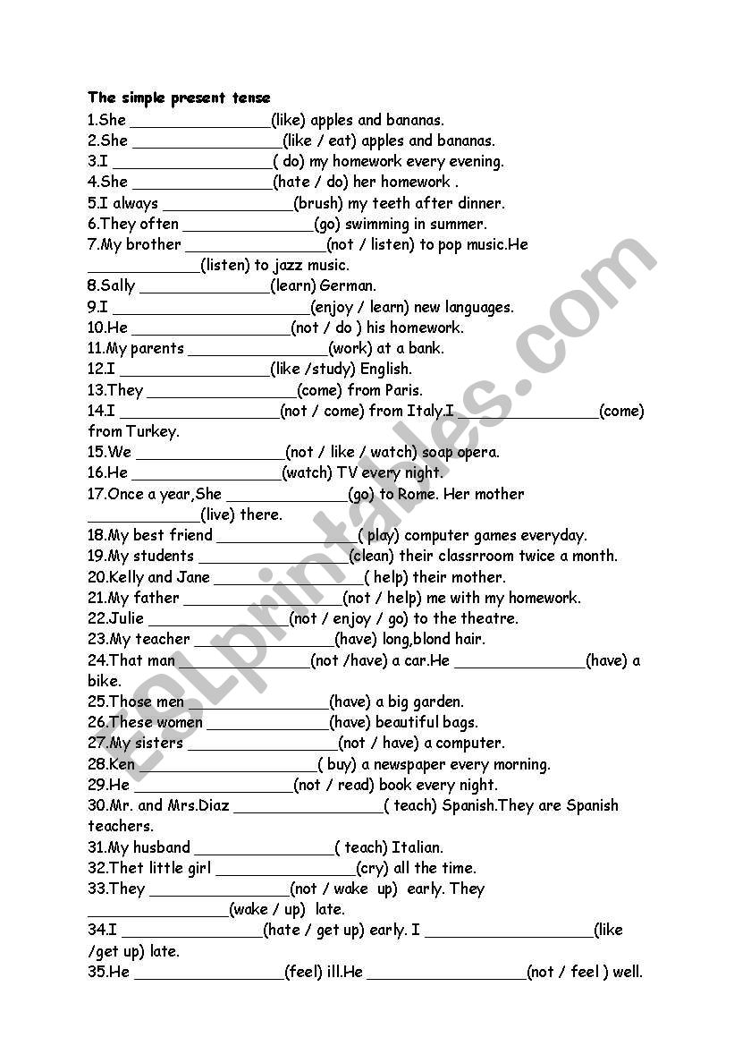 simple present worksheet