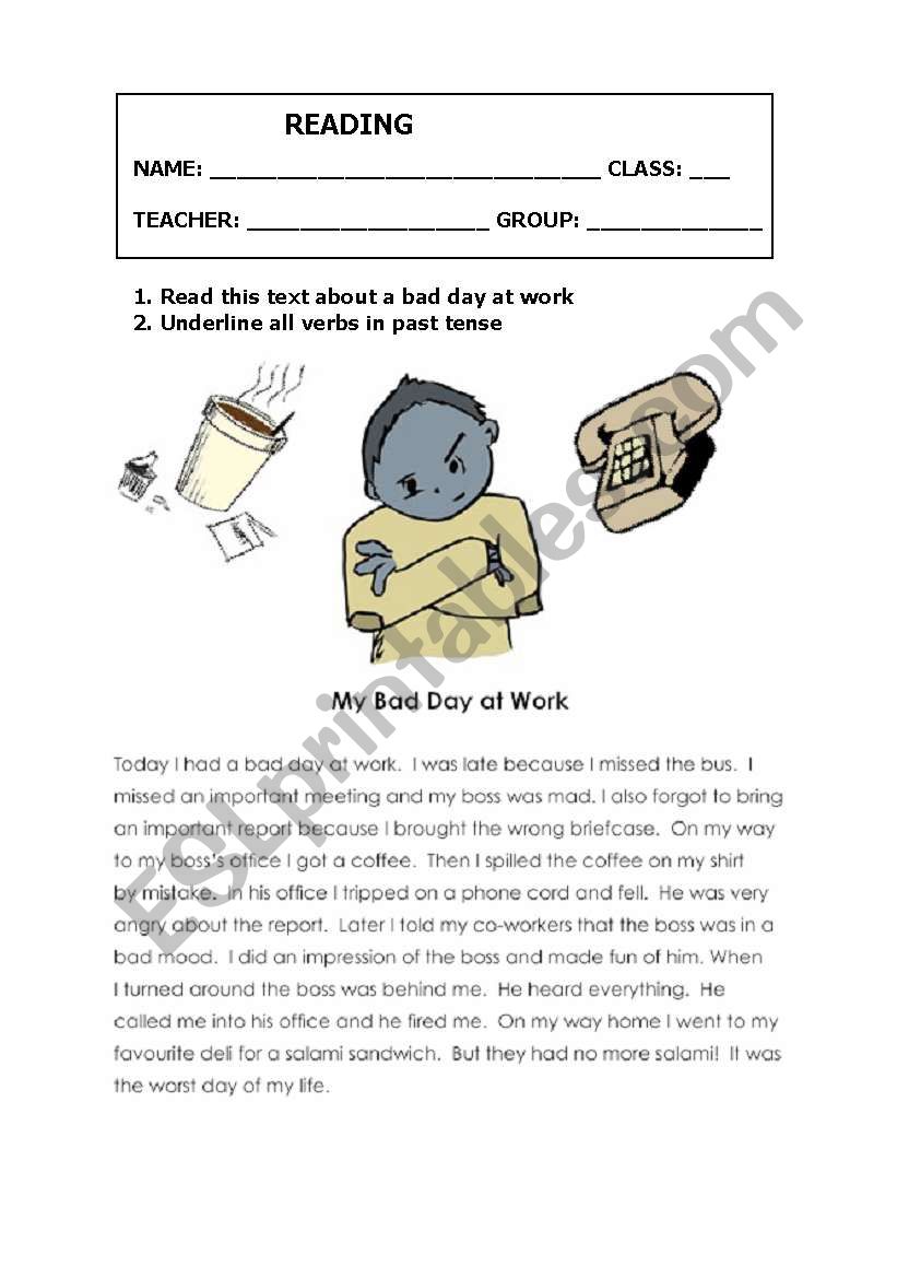 Reading-simple past- worksheet