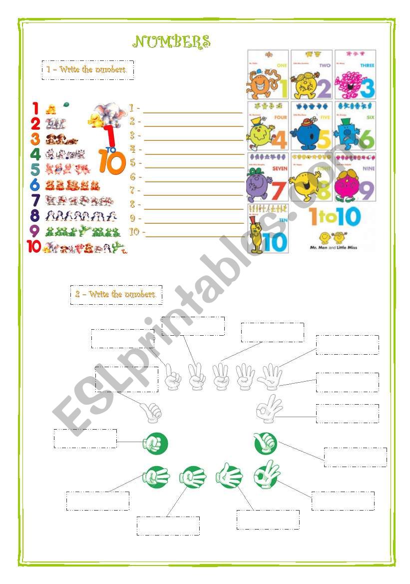 Numbers 1 to 10 worksheet