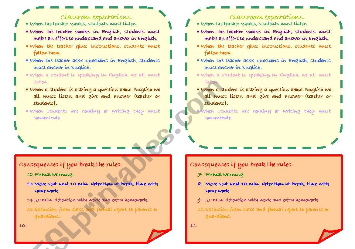 Classroom expectations. worksheet