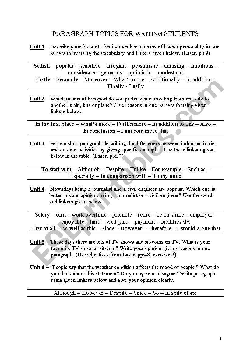 Paragraph writing exercise worksheet