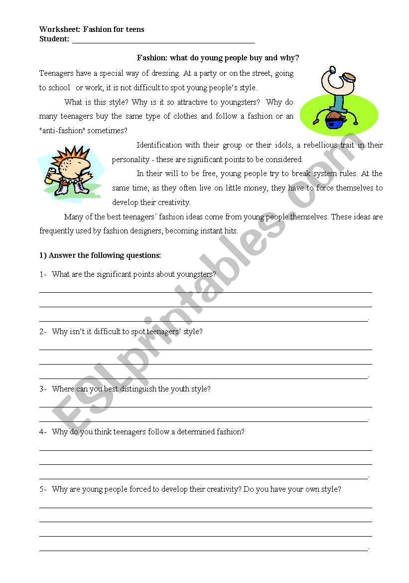 Fashion for teens! worksheet