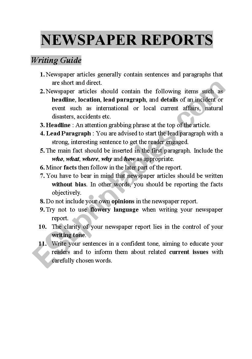  How To Write A Newspaper Report ESL Worksheet By Joelyn182