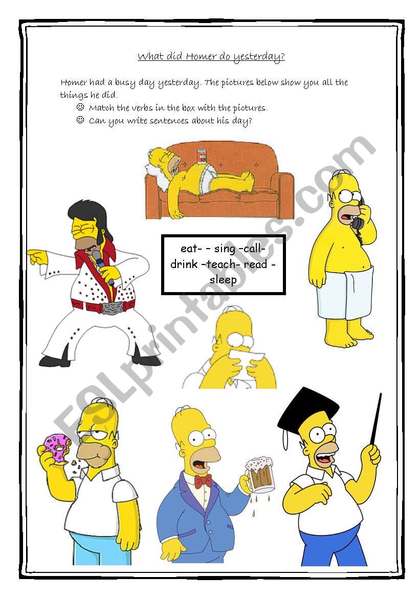 What did Homer  do yesterday? worksheet