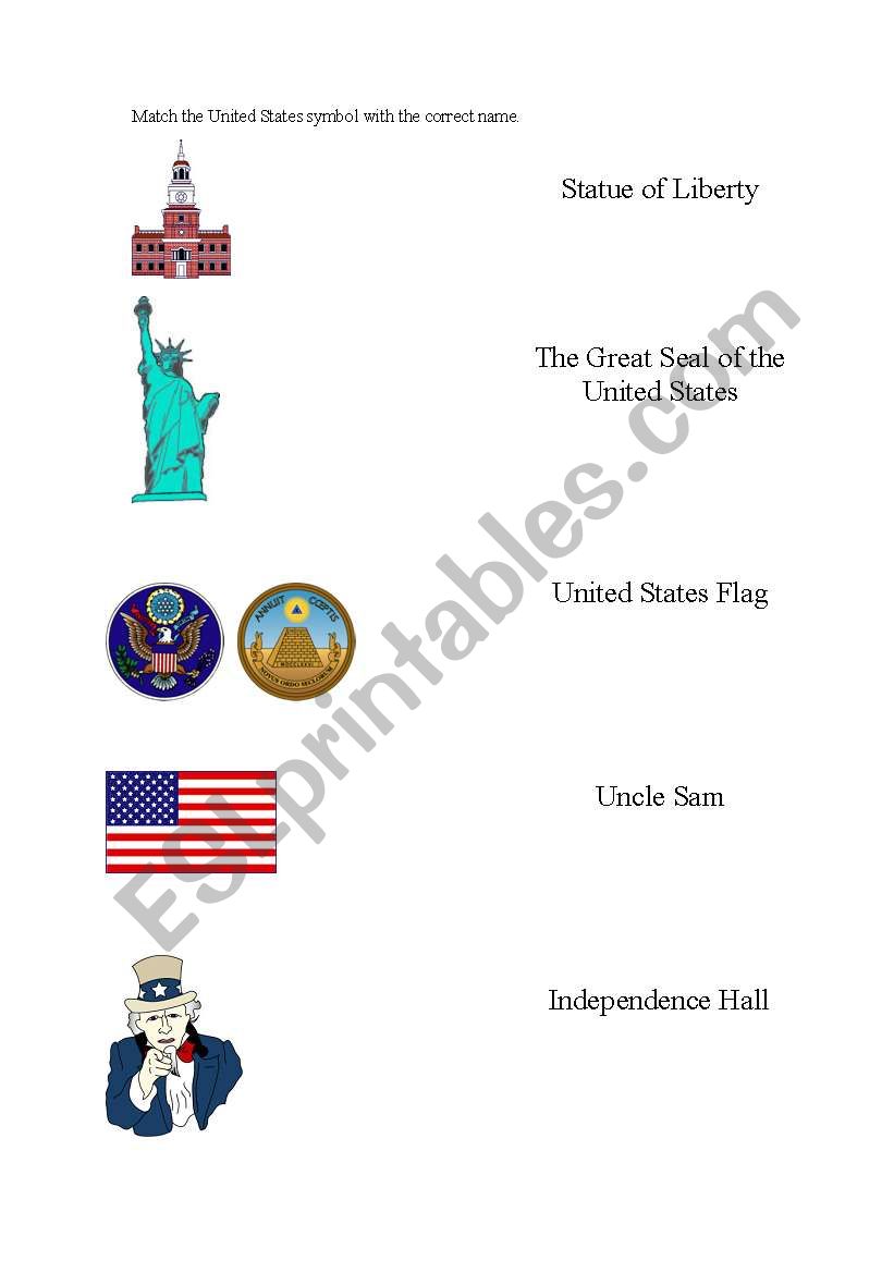 United States Symbols Matching Worksheet