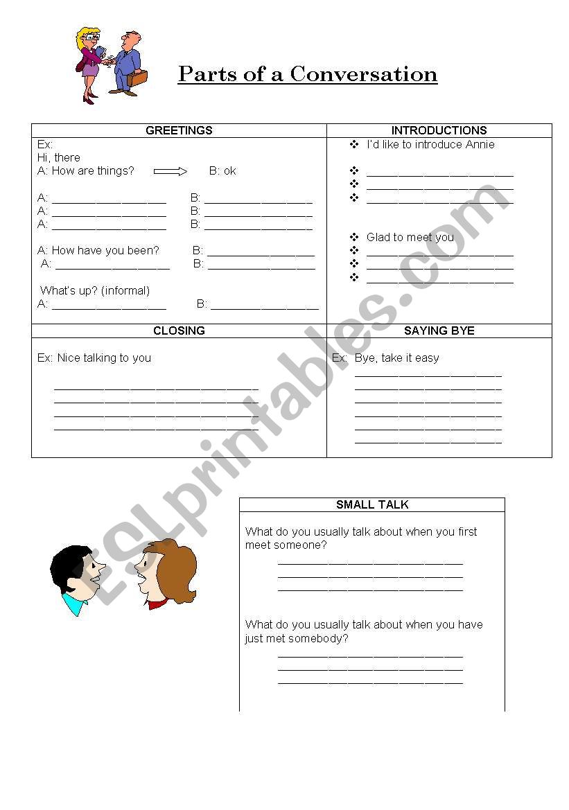 parts of a conversation worksheet