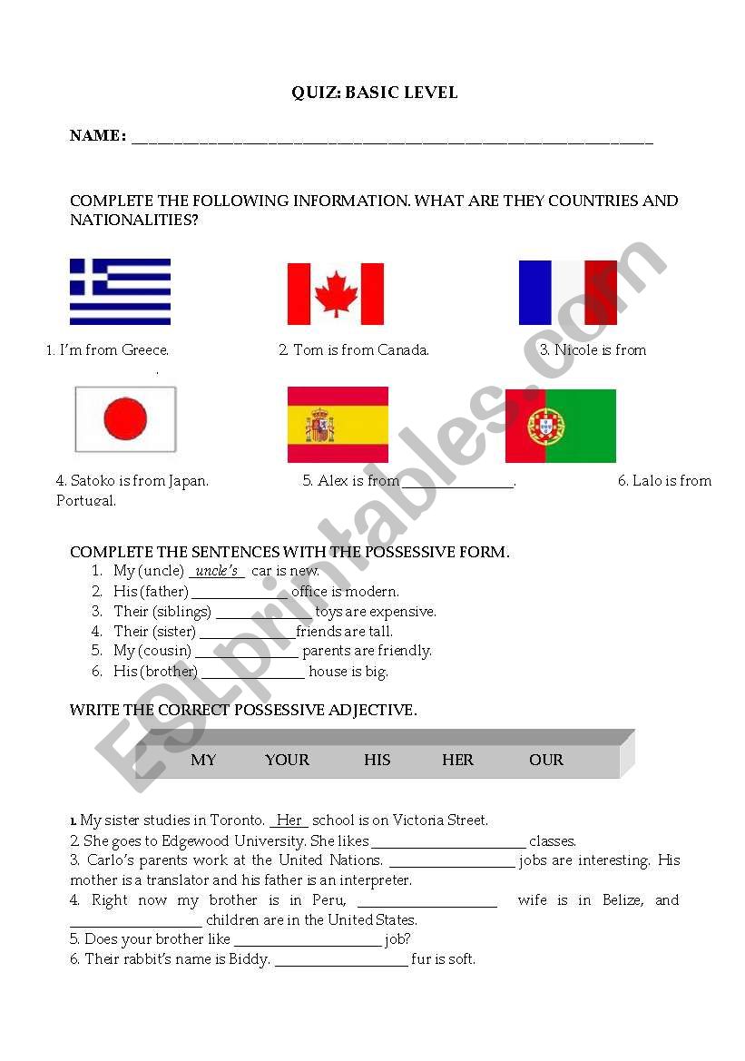 QUIZ worksheet