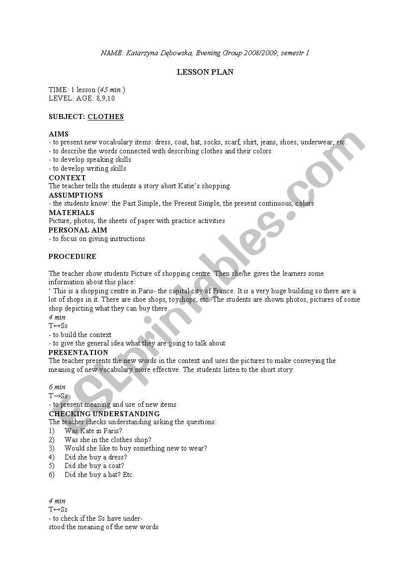 Clothes worksheet